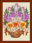 pink spring garden flowers in decorative terracotta bowl