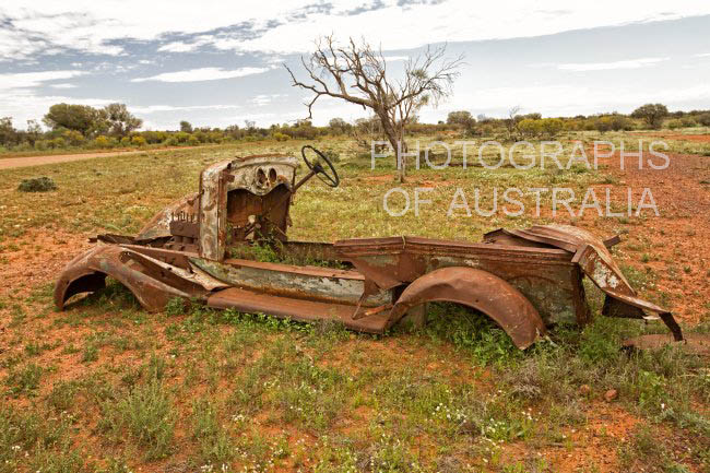 wreck of old car in outback australia