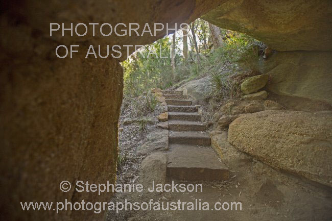 natural rock arch and walking track at Goulburn River National Park NSW