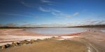 panoramic view of pink salt lake at Murray Sunset National park in Victoria Australia