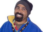 portrait of smiling happy australian aboriginal man against white background